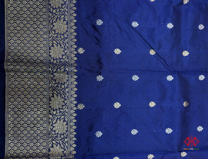 Pure Banarasi  Handloom Katan Silk  Antique Dual Zari Saree In Shades Of Blue - Pure Kataan Silk - 