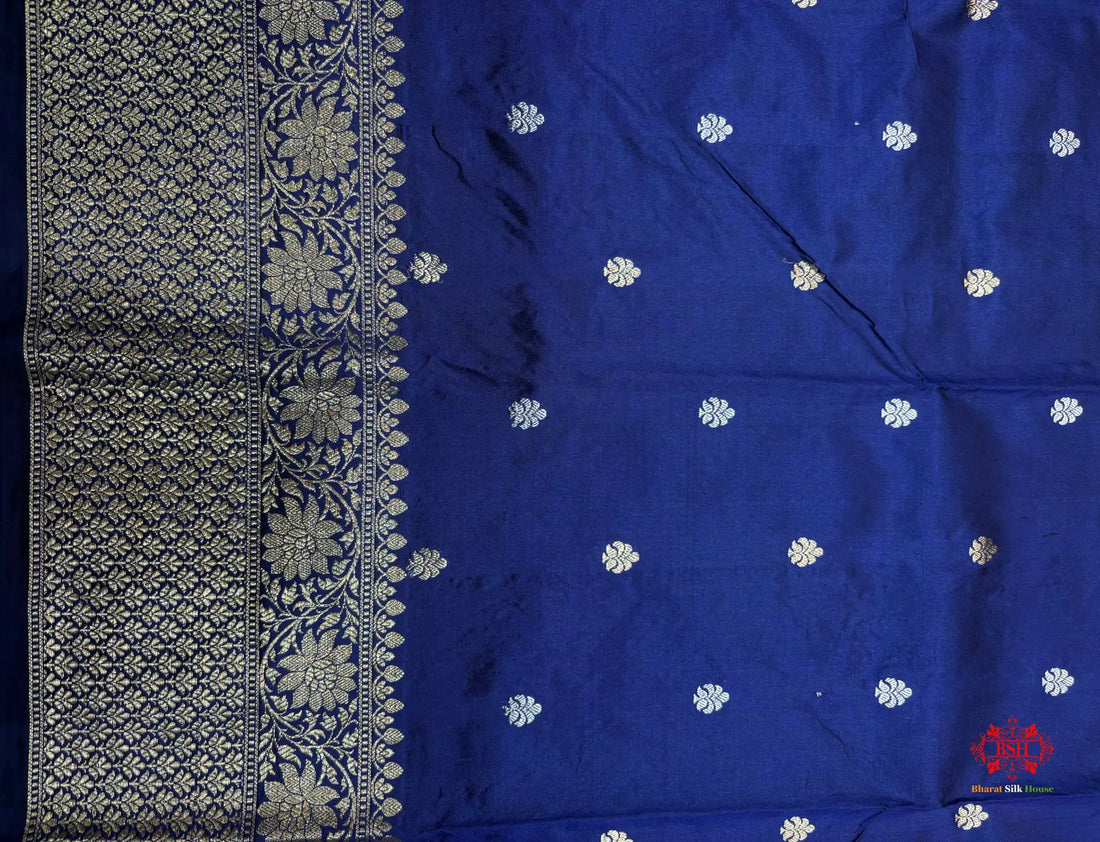 Pure Banarasi  Handloom Katan Silk  Antique Dual Zari Saree In Shades Of Blue - Pure Kataan Silk -