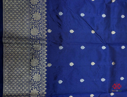 Pure Banarasi  Handloom Katan Silk  Antique Dual Zari Saree In Shades Of Blue - Pure Kataan Silk -