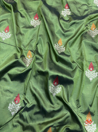 Pure Banarasi  Handloom Katan Silk Antique Zari Meenakari Saree In Shades Of Green - Pure Kataan Silk - 