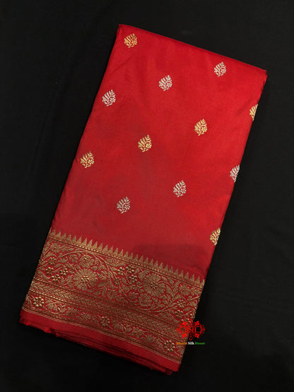 Pure Banarasi  Handloom Katan Silk  Antique Dual  Zari Saree In Shades Of Red - Pure Kataan Silk - 