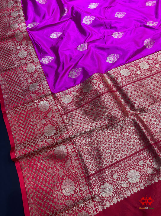 Pure Banarasi  Handloom Katan Silk Antique Zari Saree In Shades Of Pink - Pure Kataan Silk - 