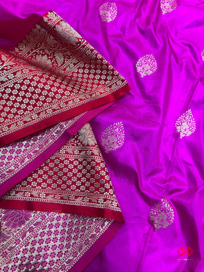 Pure Banarasi  Handloom Katan Silk Antique Zari Saree In Shades Of Pink - Pure Kataan Silk -