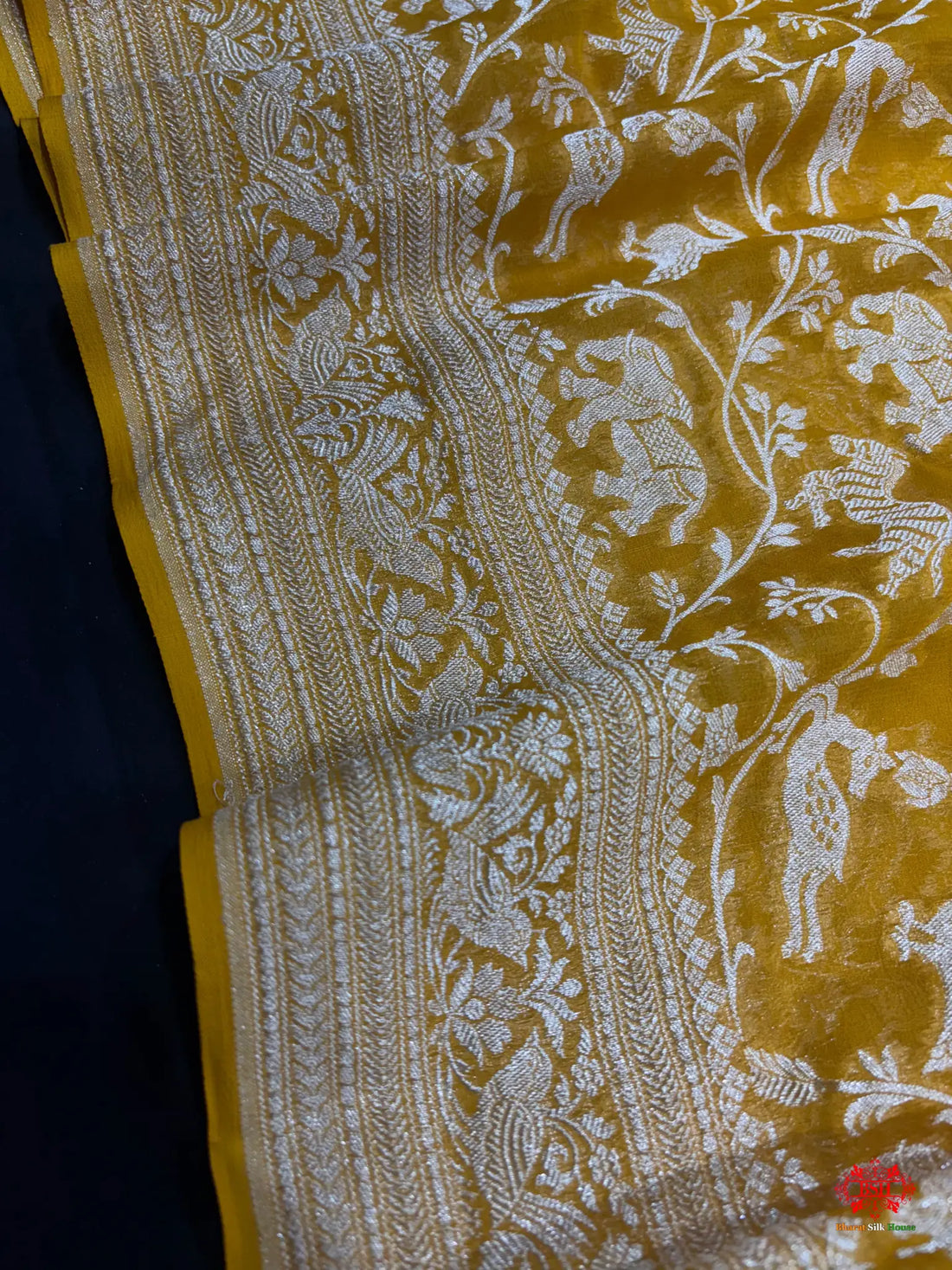 Shade Of Yellow Pure Chiffon Metallic Zari Pure Banarasi Silk Saree - Chiffon Sarees -