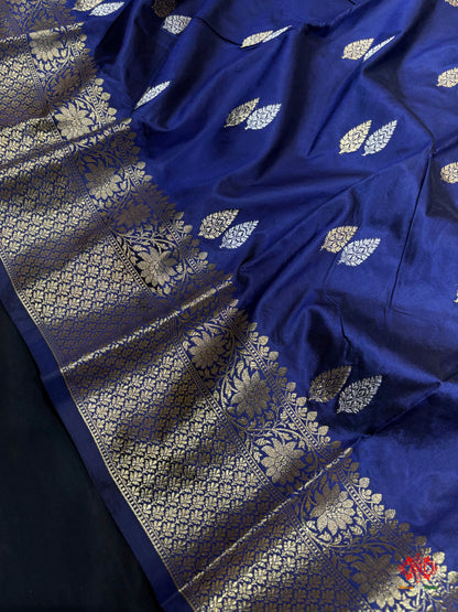 Pure Banarasi  Handloom Katan Silk  Antique Dual Zari Saree In Shades Of Blue - Pure Kataan Silk - 