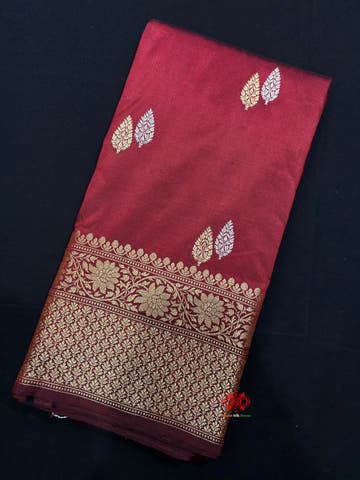 Pure Banarasi Handloom Katan Silk Antique Dual Zari Saree In Shades Of Maroon - Pure Kataan Silk -