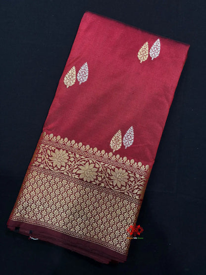 Pure Banarasi Handloom Katan Silk Antique Dual Zari Saree In Shades Of Maroon - Pure Kataan Silk -