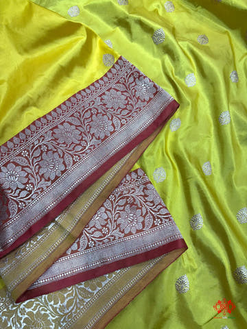 Pure Banarasi  Handloom Katan Silk Antique Zari Saree In Shades Of Yellow - Pure Kataan Silk -