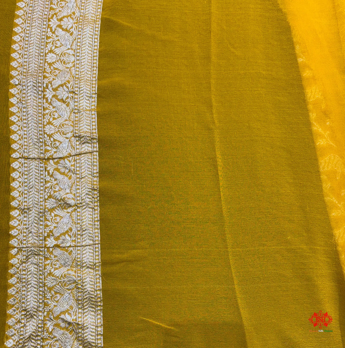 Shade Of Yellow Pure Chiffon Metallic Zari Pure Banarasi Silk Saree - Chiffon Sarees -