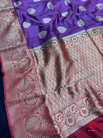 Blue Shade Pure Banarasi Tusser Moonga Silk Saree - Pure Kataan Silk -