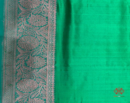 Blue Shade Pure Banarasi Tusser Moonga Silk Saree - Pure Kataan Silk - 
