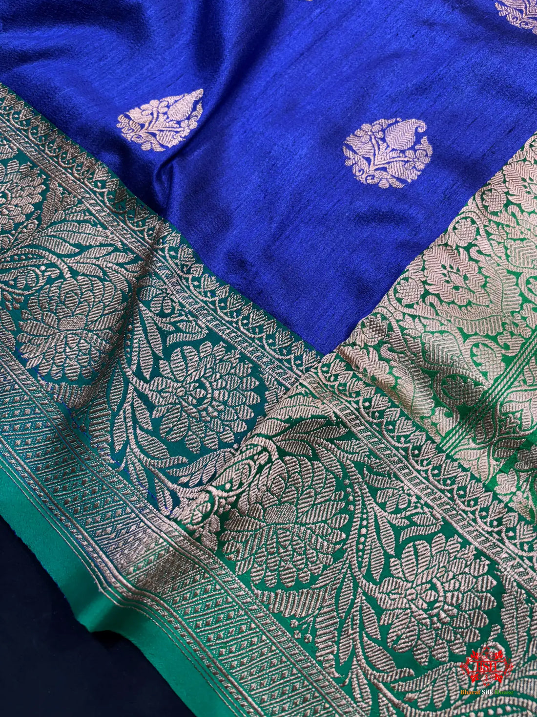Blue Shade Pure Banarasi Tusser Moonga Silk Saree - Pure Kataan Silk -