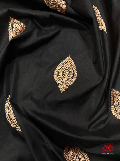 Pure Banarasi  Handloom Katan Silk  Antique Zari Saree In Shades Of Black - Pure Kataan Silk -