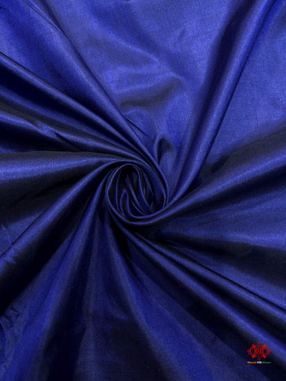 Pure Banarasi  Handloom Katan Silk  Reshami Zari Saree In Shades Of Navy Blue With Red Border - Pure Kataan Silk - 