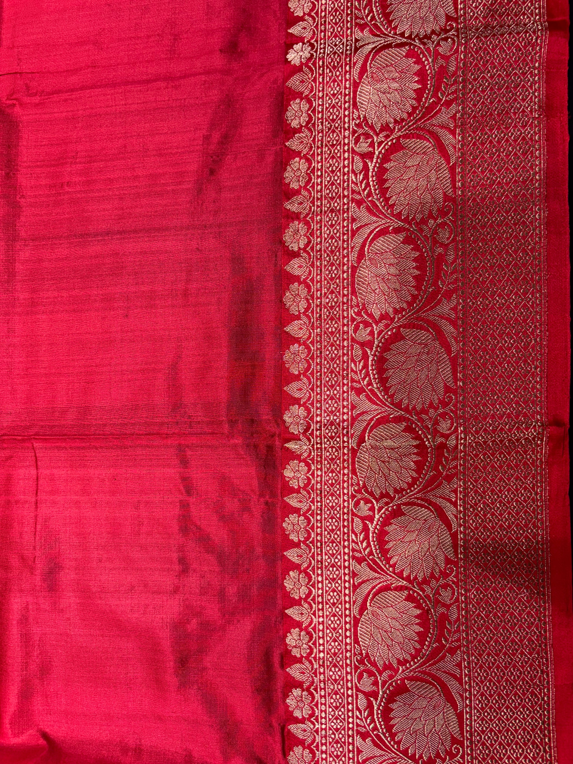 Pure Banarasi  Handloom Katan Silk  Antique Zari Saree In Shades Of Garnet - Pure Kataan Silk - 