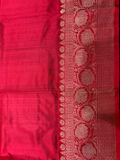 Pure Banarasi  Handloom Katan Silk  Antique Zari Saree In Shades Of Garnet - Pure Kataan Silk - 