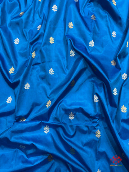 Pure Banarasi  Handloom Katan Silk  Antique Dual Zari Saree In Shades Of Blue - Pure Kataan Silk - 