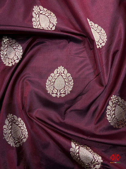 Pure Banarasi  Handloom Katan Silk  Antique Zari Saree In Shades Of Garnet - Pure Kataan Silk -