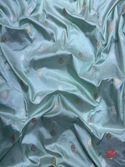Pure Banarasi  Handloom Katan Silk  Antique Dual Zari Saree In Shades Of Sea Green - Pure Kataan Silk -