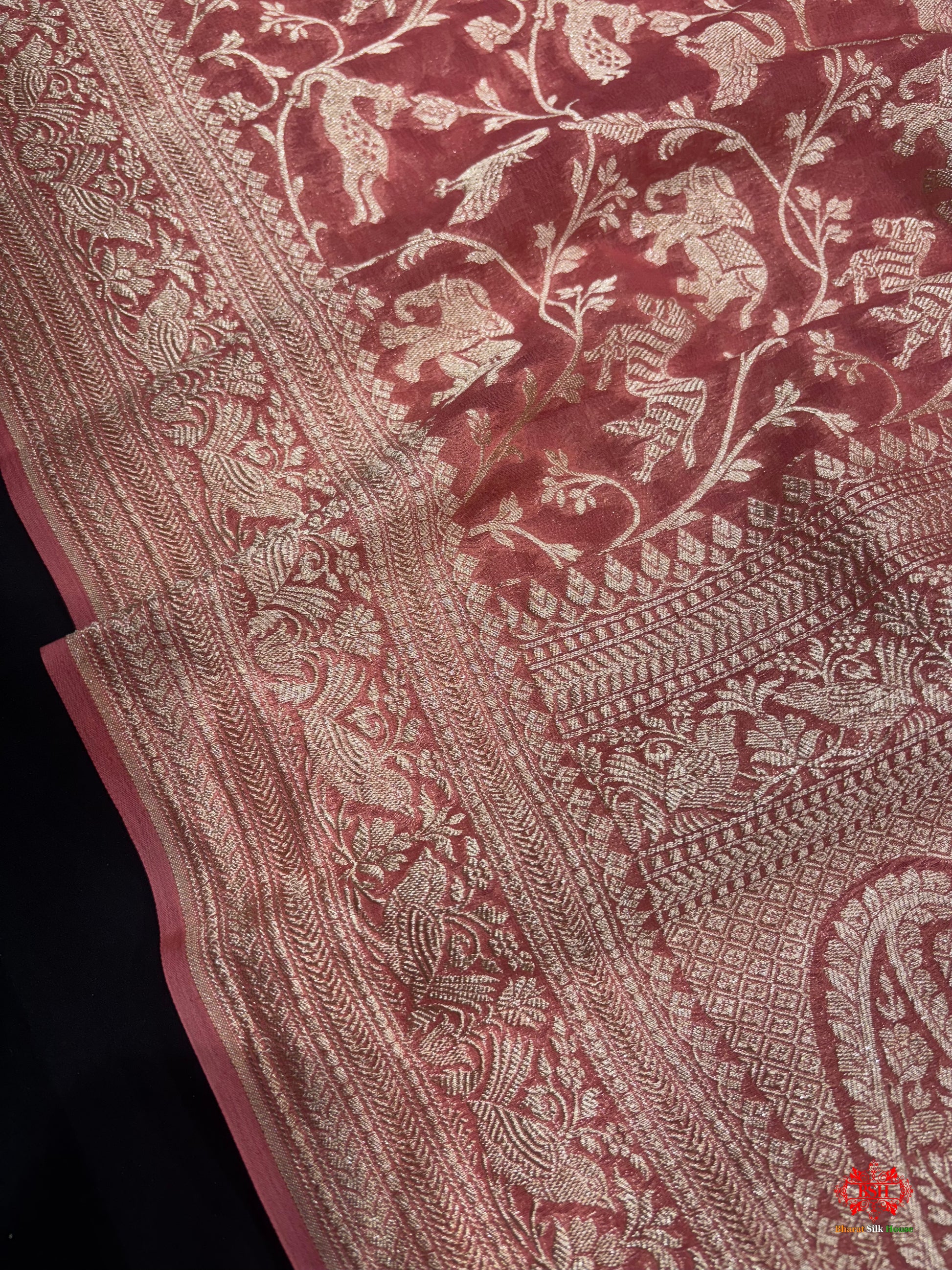 Shade Of Peach Pure Chiffon Metallic Zari Pure Banarasi Silk Saree - Chiffon Sarees - 