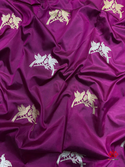 Pure Banarasi  Handloom Katan Silk  Antique Dual Zari Saree In Shades Of Wine - Pure Kataan Silk - 