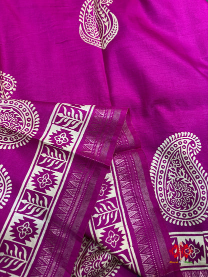 Pink With Green Pallu Pure Katan Lightweight Digital Art Summer Wear Saree
