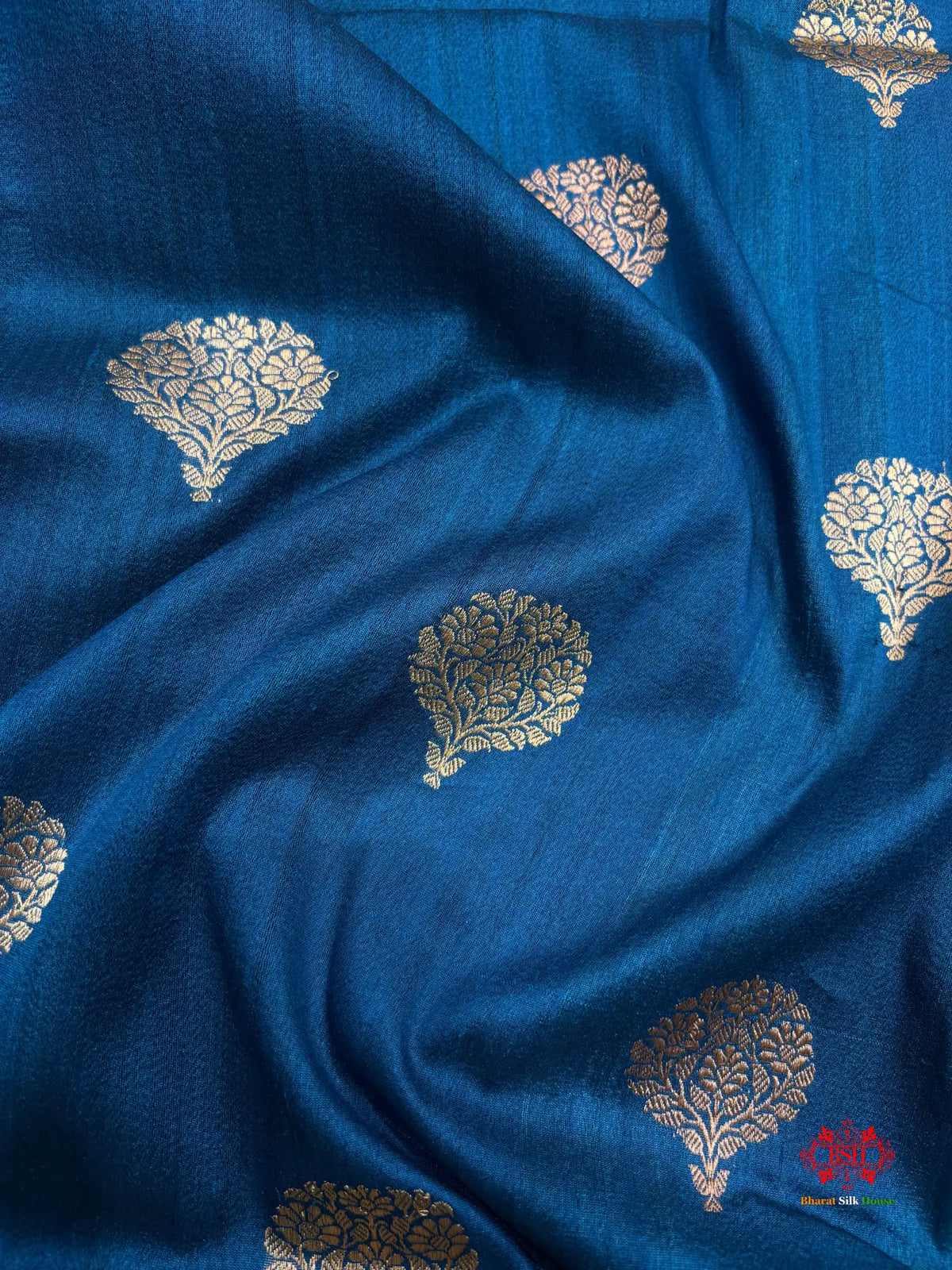 Blue Shade Pure Banarasi Tusser Moonga Silk Saree - Pure Kataan Silk -