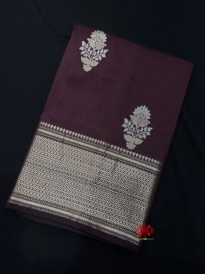 Pure Banarasi  Handloom Katan Silk  Antique Dual Zari Saree In Shades Of Garnet - Pure Kataan Silk - 