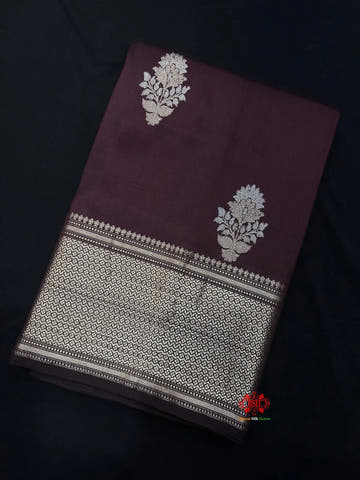 Pure Banarasi  Handloom Katan Silk  Antique Dual Zari Saree In Shades Of Garnet - Pure Kataan Silk -