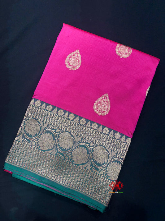 Pure Banarasi  Handloom Katan Silk  Antique Zari Saree In Shades Of Pink - Pure Kataan Silk - 