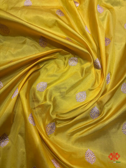 Pure Banarasi  Handloom Katan Silk Antique Zari Saree In Shades Of Yellow - Pure Kataan Silk -