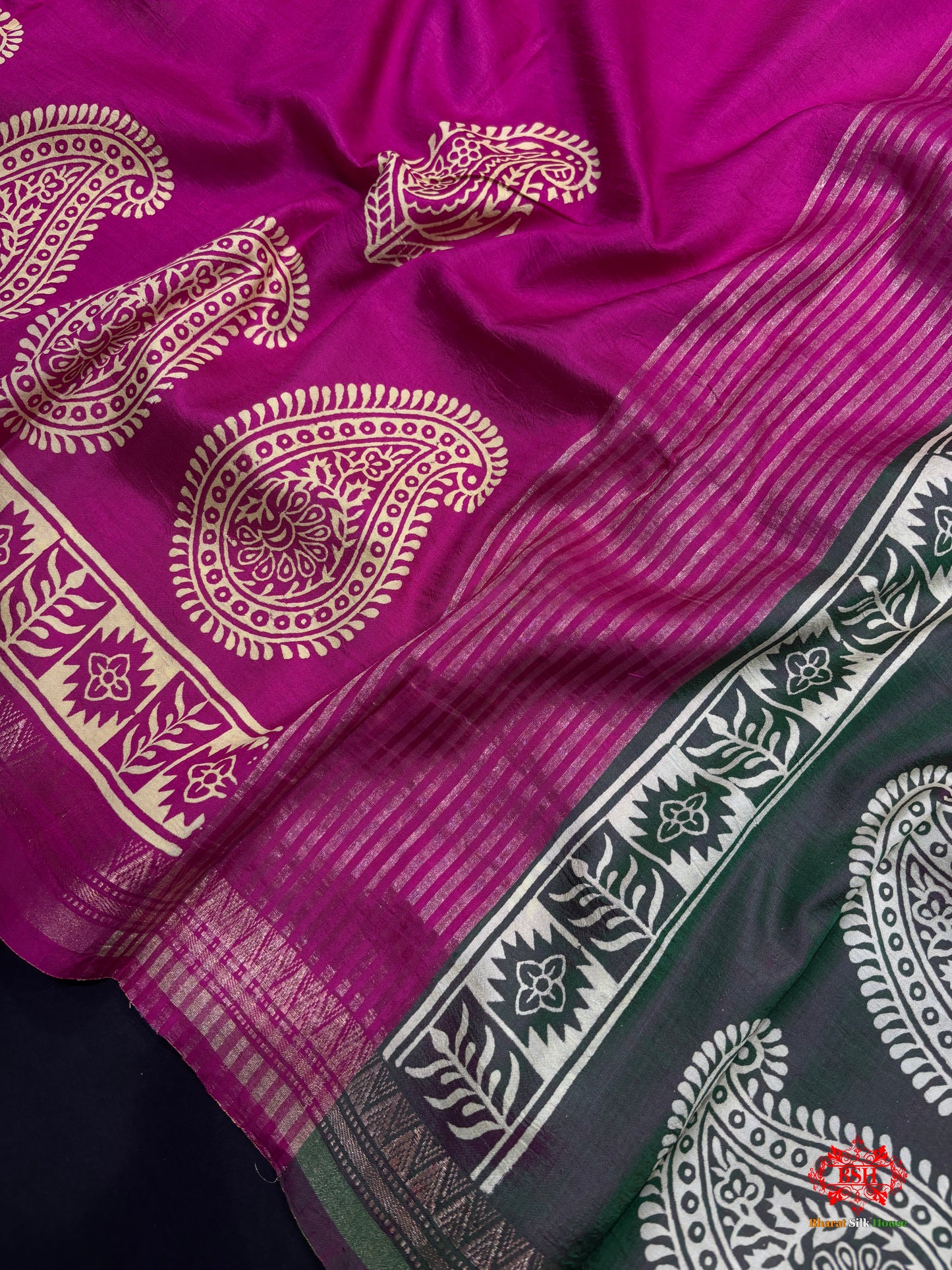 Pink With Green Pallu Pure Katan Lightweight Digital Art Summer Wear Saree