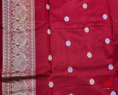 Pure Banarasi  Handloom Katan Silk  Antique Dual Zari Saree In Shades Of Wine - Pure Kataan Silk - 