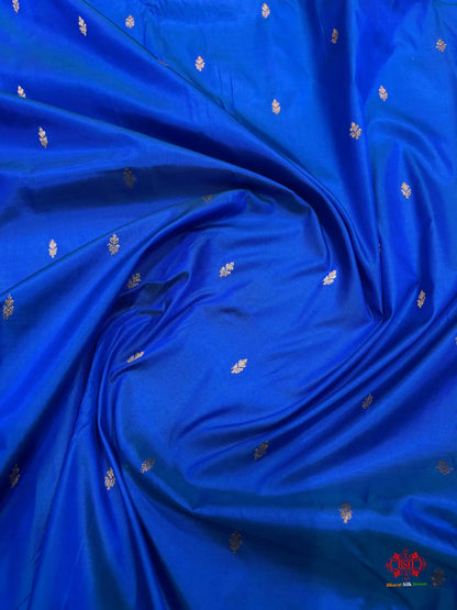 Pure Banarasi  Handloom Katan Silk Antique Zari Saree In Shades Of Blue - Pure Kataan Silk -
