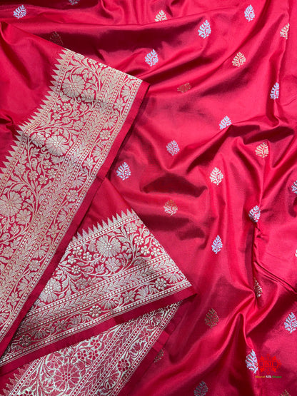 Pure Banarasi  Handloom Katan Silk  Antique Dual  Zari Saree In Shades Of Red - Pure Kataan Silk - 
