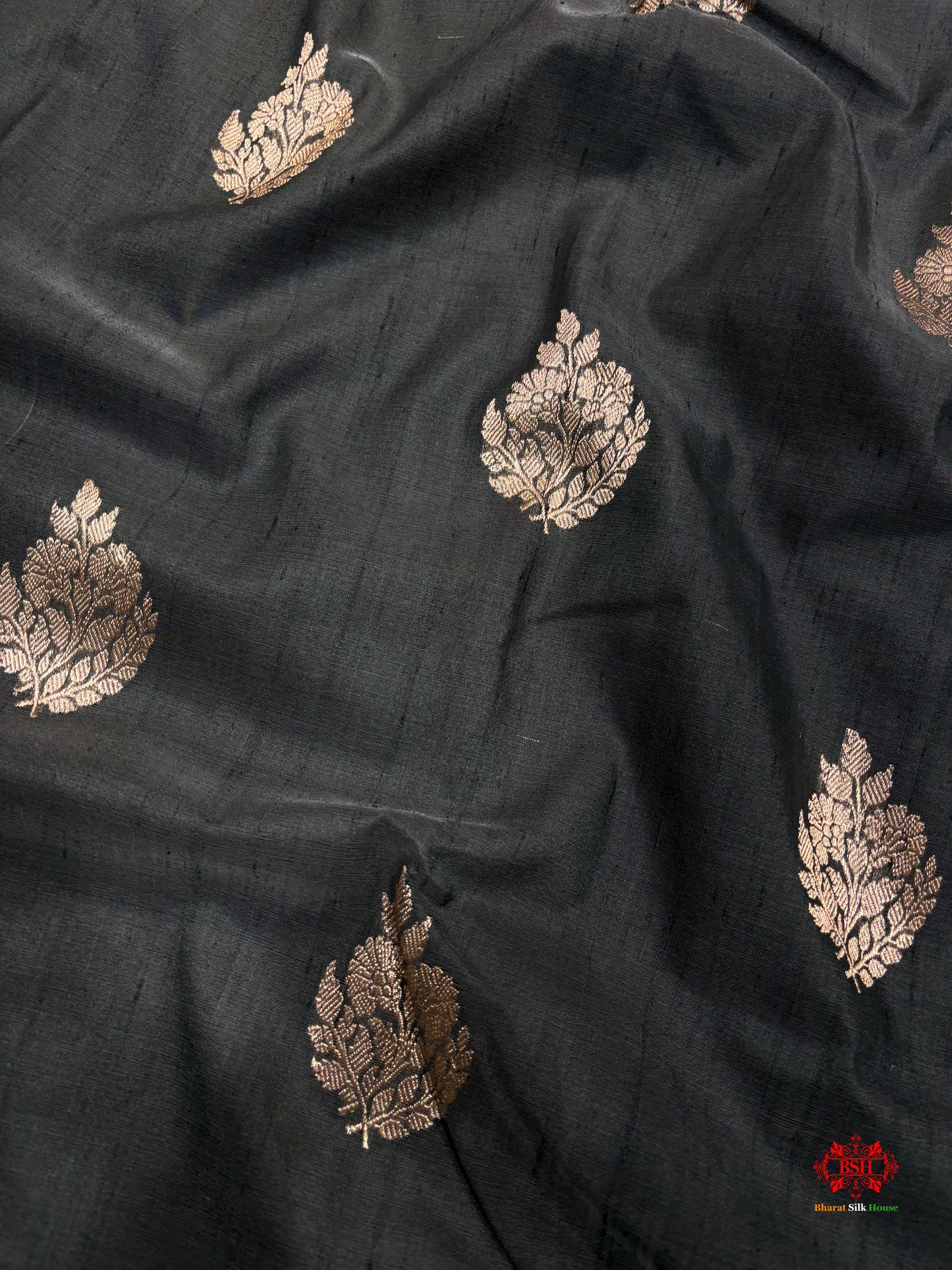 Black Shade With Meena Border Pure Banarasi Tusser Moonga Silk Saree - Pure Kataan Silk - 