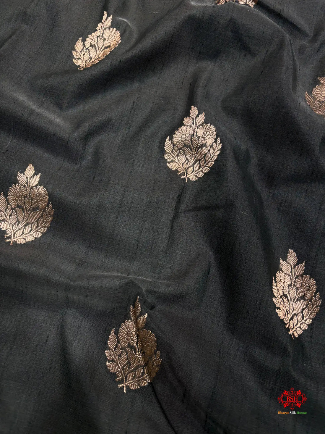 Black Shade With Meena Border Pure Banarasi Tusser Moonga Silk Saree - Pure Kataan Silk -