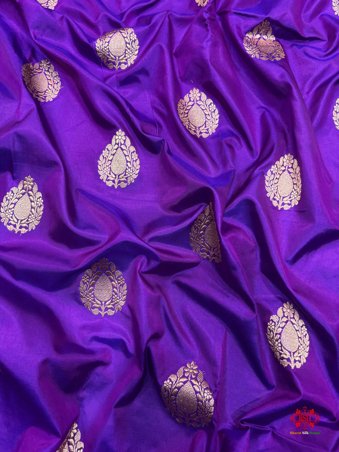 Pure Banarasi  Handloom Katan Silk  Antique Zari Saree In Shades Of Indigo Blue - Pure Kataan Silk -