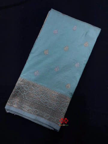 Pure Banarasi  Handloom Katan Silk  Antique Dual Zari Saree In Shades Of Sea Green - Pure Kataan Silk -