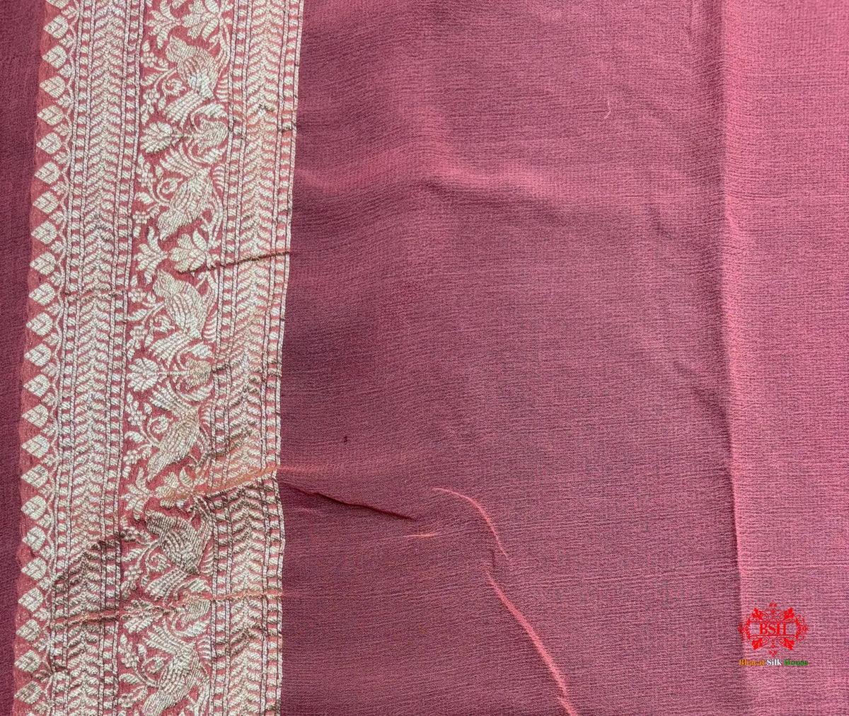 Shade Of Peach Pure Chiffon Metallic Zari Pure Banarasi Silk Saree - Chiffon Sarees -