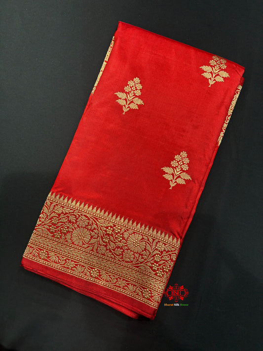 Pure Banarasi  Handloom Katan Silk Antique Zari Saree In Shades Of Red - Pure Kataan Silk - 