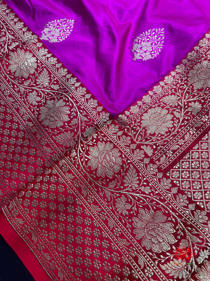 Pure Banarasi  Handloom Katan Silk Antique Zari Saree In Shades Of Pink - Pure Kataan Silk - 
