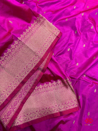 Pure Banarasi  Handloom Katan Silk Antique Zari Saree In Shades Of Pink - Pure Kataan Silk - 