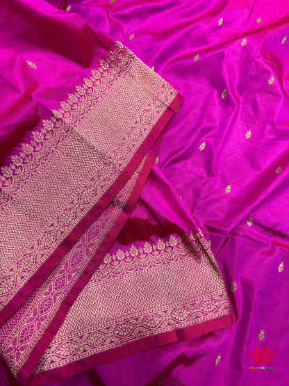 Pure Banarasi  Handloom Katan Silk Antique Zari Saree In Shades Of Pink - Pure Kataan Silk -
