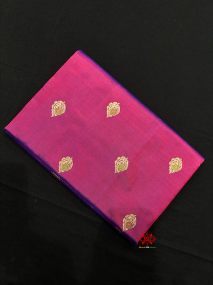 Pure Banarasi  Handloom Katan Silk Antique Meena Zari Saree In Cross Shades Of Pink/Blue - Pure Kataan Silk - 