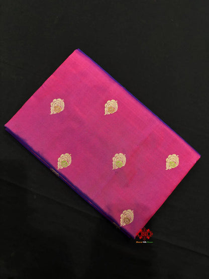 Pure Banarasi  Handloom Katan Silk Antique Meena Zari Saree In Cross Shades Of Pink/Blue - Pure Kataan Silk -
