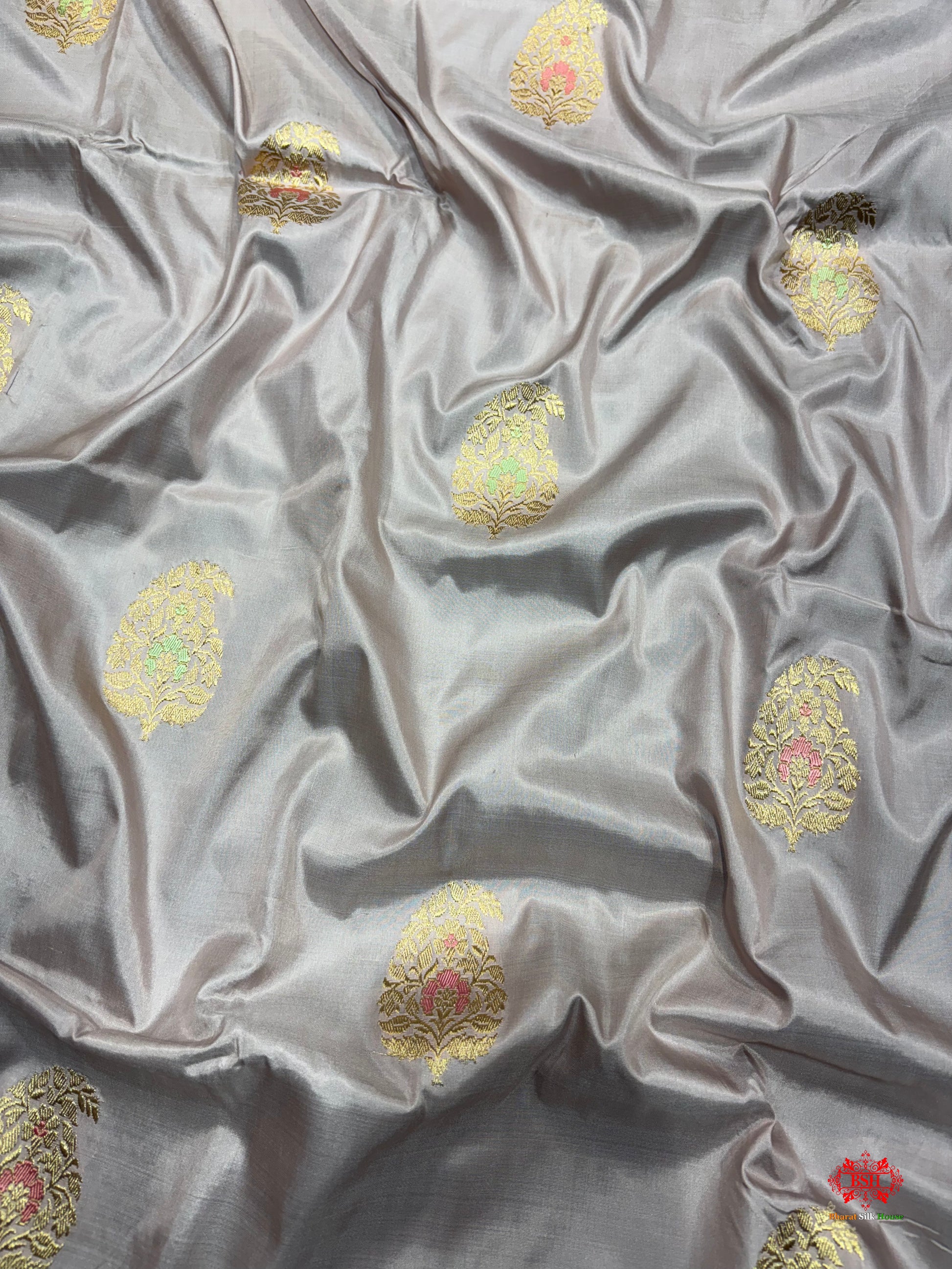 Pure Banarasi  Handloom Katan Silk Antique Zari Meenakari Saree In Shades Of Grey - Pure Kataan Silk - 