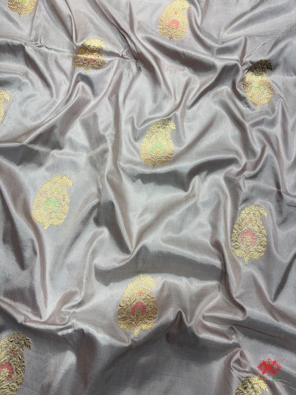 Pure Banarasi  Handloom Katan Silk Antique Zari Meenakari Saree In Shades Of Grey - Pure Kataan Silk - 
