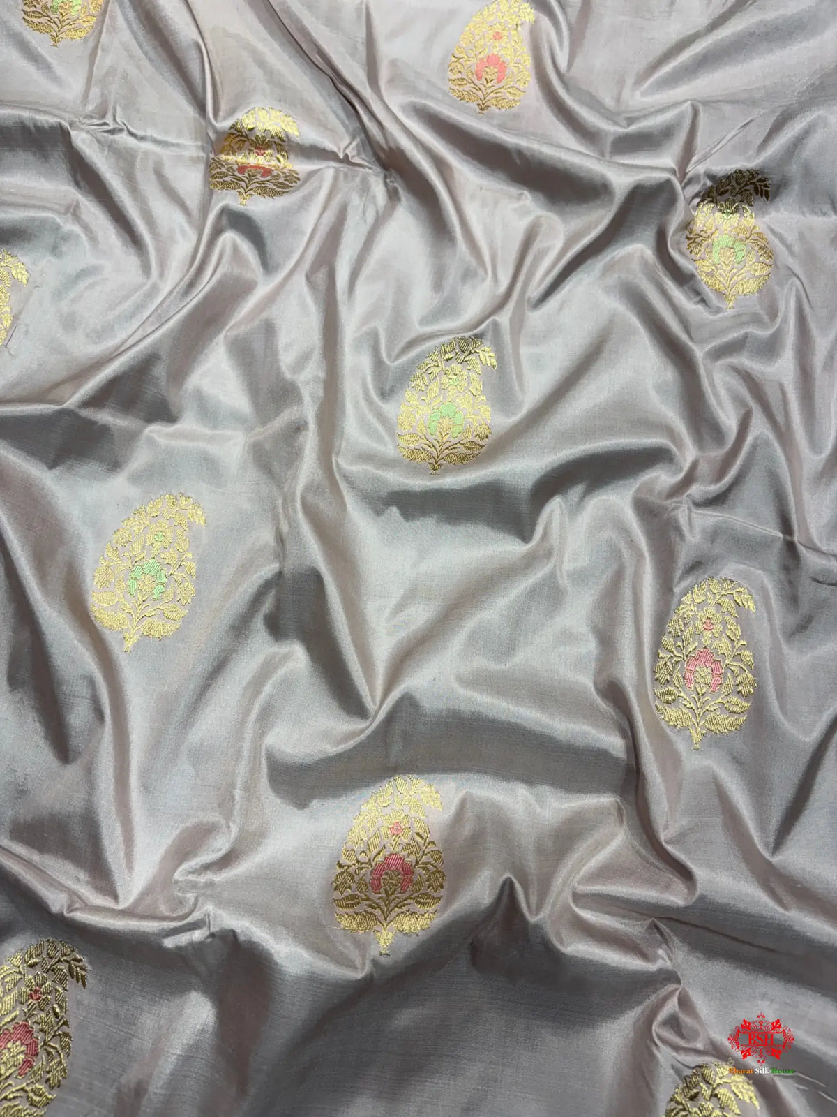 Pure Banarasi  Handloom Katan Silk Antique Zari Meenakari Saree In Shades Of Grey - Pure Kataan Silk -