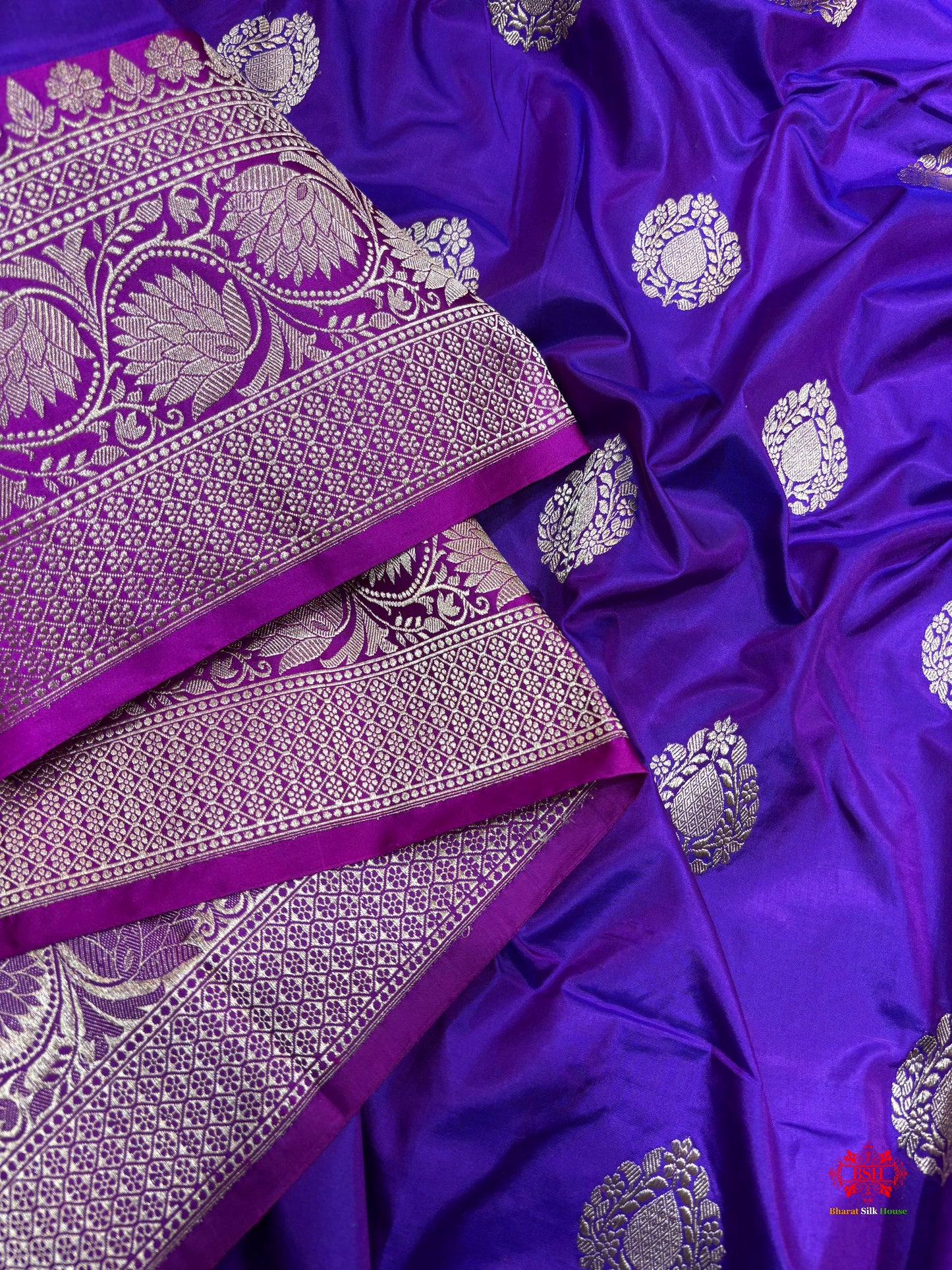 Pure Banarasi  Handloom Katan Silk  Antique Zari Saree In Shades Of Indigo Blue - Pure Kataan Silk - 